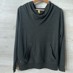 Lole Gray Long Sleeve Striped Cowl Neck Kangaroo Pouch Hoodie